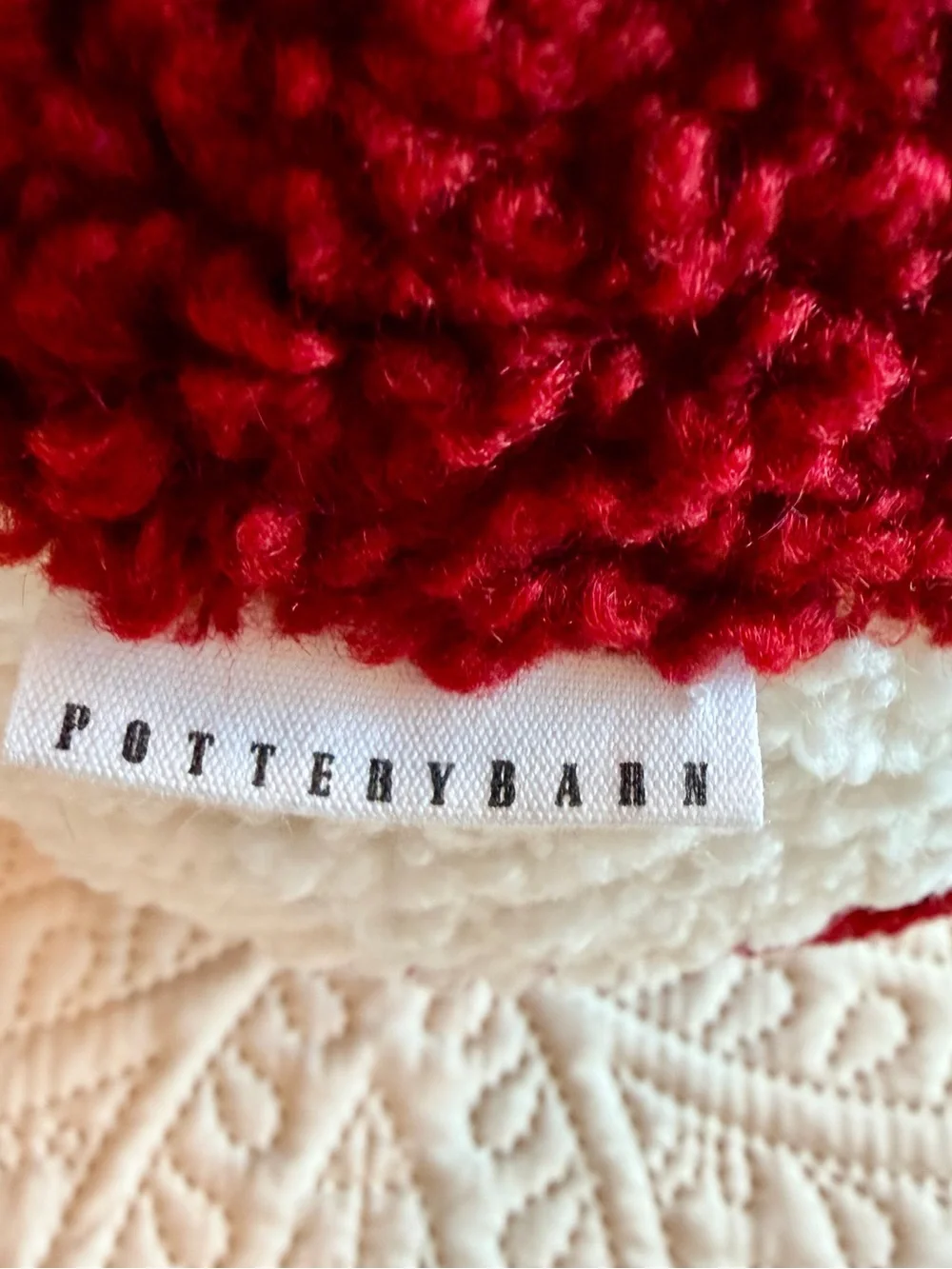 Pottery Barn Red & White Peppermint Swirl Teddy Faux Fur Pillow